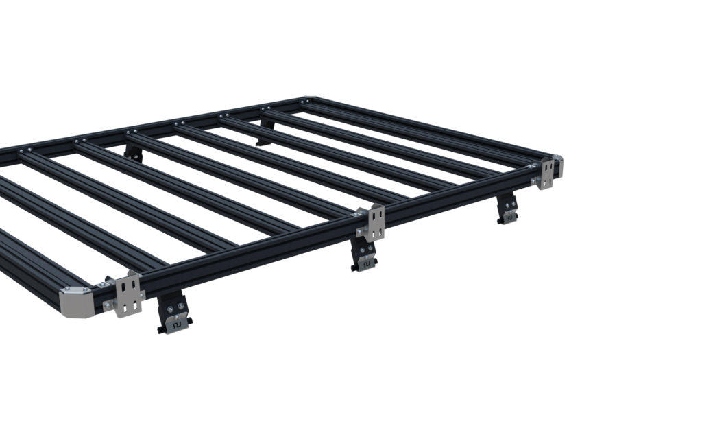 Les 3 supports de auvent montés sur la galerie Rackupgear